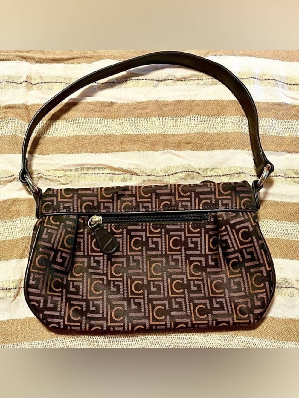 NWOT Liz Claiborne Monogram Shoulder Bag Brown Black Designer Purse Y2K Vintage